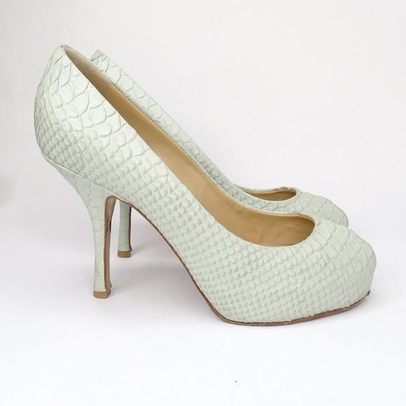 Giuseppe Zanotti  Leather Snakeskin Peep Toe Pumps - Picture 4 of 14